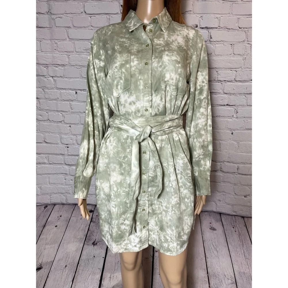 NWT New $128 Guess Eco Shonda Shirt Leaf Green Tie Dye Dress Size S